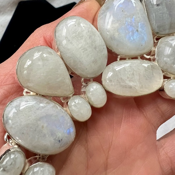 925 MOON GODDESS Rainbow Moonstone Collar Bib Necklace - Picture 14 of 16